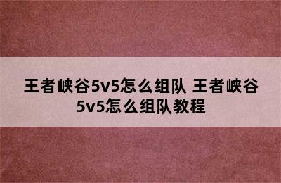 王者峡谷5v5怎么组队 王者峡谷5v5怎么组队教程